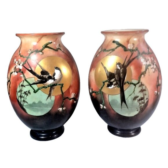 Baccarat Other - Antique Baccarat Daum Galle Opaline Art  Glass Vase Set Love Bird Apple Blossom